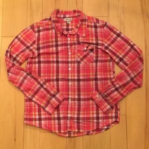 Orange & Pink Plaid Girls Button Up Shirt - XL/14